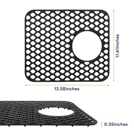 2PCS Kitchen Sink Mats, 12 * 14‘’ Silicone Sink Protectors for Kitchen Sink with Rear Drain Hole, Non-slip Heat-resistant Sink Mats for Farmhouse Stainless Steel Porcelain for Sink Bowl-Black