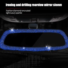 Bling Auto Rückspiegel Abdeckung, Damen Full Drill Kopf Kissenbezug Kristall Strass Bling Auto Innenraum Zubehör für Frauen Universal Fit - Blau