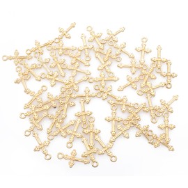 Ruwado 50 Pcs Vintage Crucifix Pendants Beading Charms with Hole Metal Religious Bulk Cross for Jewelry Making Kit DIY Bracelet Necklace Earring Keychain Accessories Supplies (Gold)