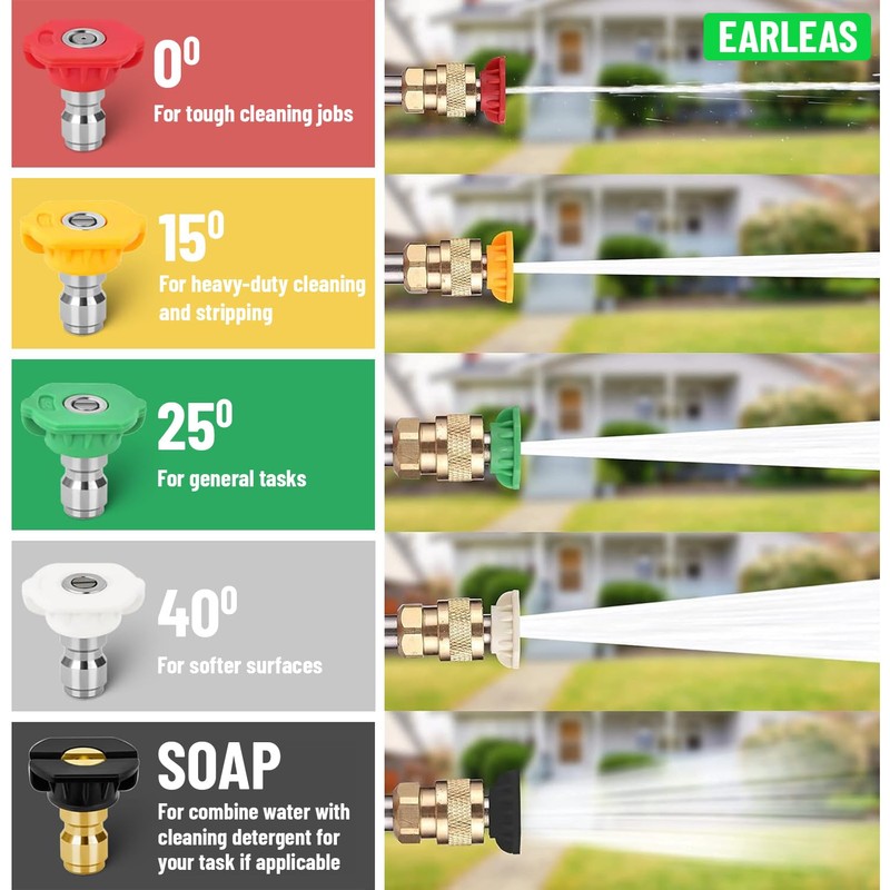 5 Pack Pressure Washer Nozzle Tips, Universal Pressure Washer Tips,