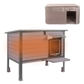 Seiyierr Insulated cat House Outdoor Weatherproof for Winter, Feral Cat Shelter with Insulated Liner, All Round Metal Frame Wooden Condos, Indoor and Outdoor Use for Cat, Rabbit and Small Animal