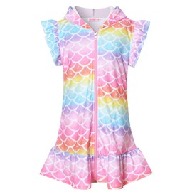 CHILDRENSTAR - Traje de baño de rizo para niñas, con cierre y mangas voladas, Sirena 652, 4-5T