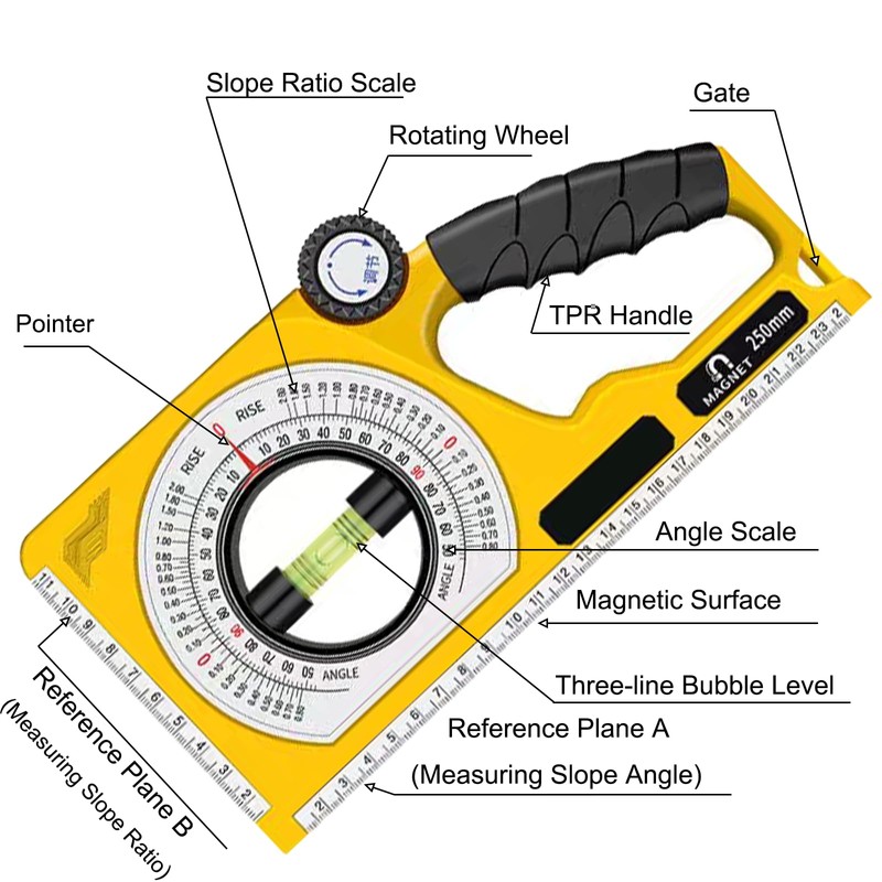 BJDSI Adjustable Angle Finder,Powerful Magnetic,Error is ±0.1°,3-line level bubble.