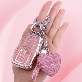 Meruns for Toyota key fob cover with Diamond Bling Keychain, Car Accessories Key holder Shell Full Protection for 2018-2024 Highlander RAV4 Camry Avalon C-HR Corolla GT86,Silver Pink
