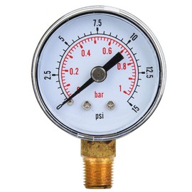 Mechanical Pressure Gauge, 1/8 Inch BSPT Pressure Gauge for Air, Oil and Water (0-15psi, 0-1bar)