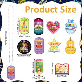 100 Pack Student Reading Incentives Dog Tag with Necklaces Cardstock Recognition Award Education Reward Prizes Gifts Bulk for School Classroom Teacher Supplies, 10 Styles