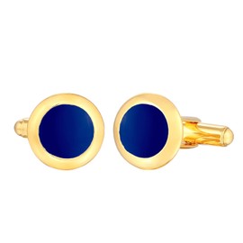 Kuzzoi Cufflinks for men, round cufflinks made of 925 sterling silver, gold plated, modern jewellery for the shirt, stylish men's gift for wedding and birthday, Sterling Silver, Enamel