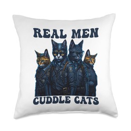 Nad-Cat Real Men Cuddle Cats Throw Pillow, 18x18, Multicolor