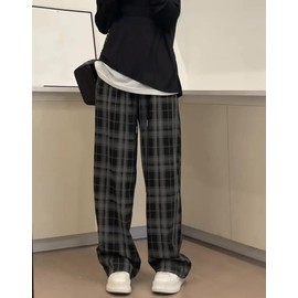 Grunge Lounge Pants Vintage Clothes Goth Emo Plaid (Grey2, L, Large)