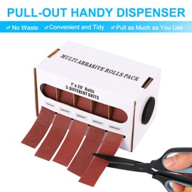 5 Grits Emery Cloth Roll, Multiple Grit Sizes, Abrasive Sandpaper Roll with Dispenser, 150 240 320 400 600 Grit Sandpaper Assortment, Wet Emory Cloths for Wood Furniture Metal Automotive (6Meters)