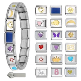 Pulseras italianas,brazalete italiano charms,pulsera italiana charms,con herramienta de apertura,Módulos Extraíbles Hecho a Mano,para pulseras personalizadas para mujer y hombre,regalo de Valentín