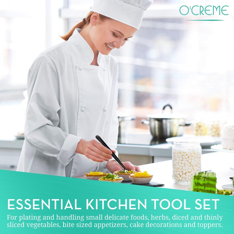 O'Creme 12 Inch Stainless Steel Precision Kitchen Culinary Tweezer Tongs