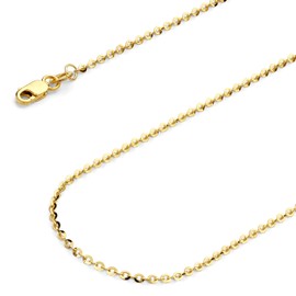 Wellingsale 14K Solid Yellow Gold 1.2mm DIamond Cut Rolo Chain with Spring Ring Clasp - 20" Inches