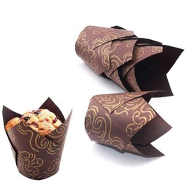 YoCosii 200Pcs Tulip Cupcake Liner Baking Cup-for Weddings, Birthdays, Baby Showers, Brown-Gold Wire, brown-gold pattern-200