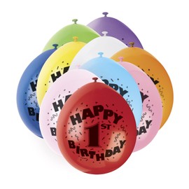 Unique Party 80300 - 9" Latex Assorted Happy 1st Birthday Balloons, Pack of 10