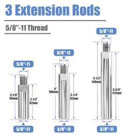 Mesee 3 Pieces 5/8-11 Thread Angle Grinder Extension Connecting Rods 80mm 100mm 140mm Rotary Polisher Adapter Extender Rod Stainless Steel Extension Shaft Polishing Attachment Accessory Set
