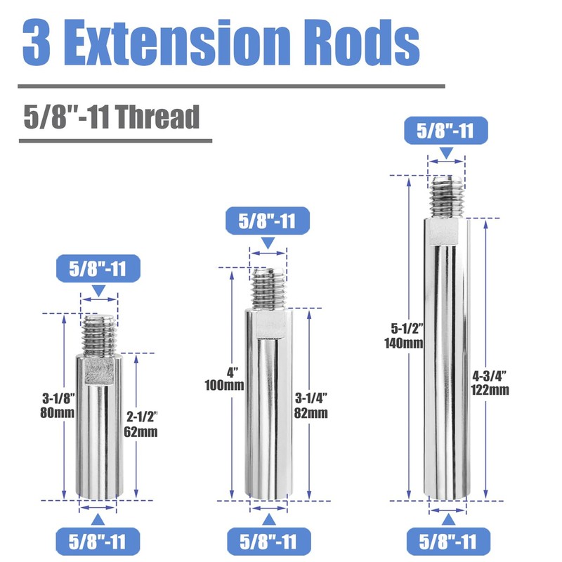 Mesee 3 Pieces 5/8-11 Thread Angle Grinder Extension Connecting Rods