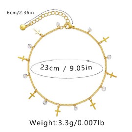 Bolkopess Womens Anklets 18K Gold Plated Cross Rhinestone Anklet Bracelets Waterproof Jewelry for Women Gold Beach Gift Adjustable Size