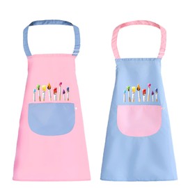 Vyooxcy 2 PCS Adjustable Children's Apron,Pink and Blue Kids ApronWith Big Pocket,Girls Boys Waterproof Bib for Painting Crafting Cooking Baking.