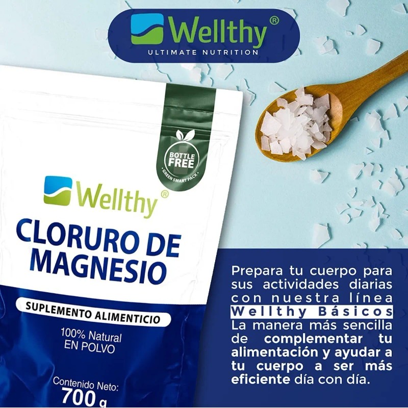 Wellthy Cloruro De Magnesio En Polvo 700g Sabor Neutro