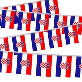 32FT Small Croatia Pennant Flag Bunting,30 PCS Mini String Banner Stripes Croatian Croat Decor Rectangle for Holiday Restaurant Home Party School