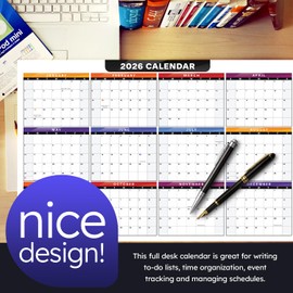 2026 Full Desk Calendar - 11 x 17” Large Size 12 Month Planner - 2 Sided Vertical and Horizontal Reversible - Printed on Thick & Durable 80lb Cardstock (216 gsm) - 2 Per Pack