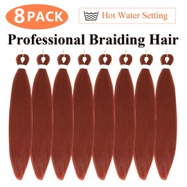 Ginger Braiding Hair 24 Inch 8 Packs Braiding Hair Pre Stretched Braiding Hair For Braiding Twist Hair Pre Stretched Braiding Hair For Box Braids Hot Water Setting Soft Yaki Texture(24Inch,#350)