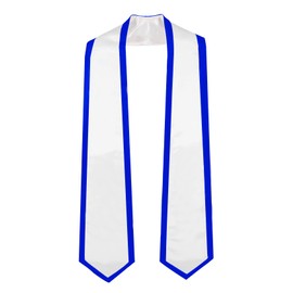 GraduationMall Plain Graduation Honor Stole Classic End With Trim Unisex Adult 72" / 60" Long (72" Long, White + Royal Trim)