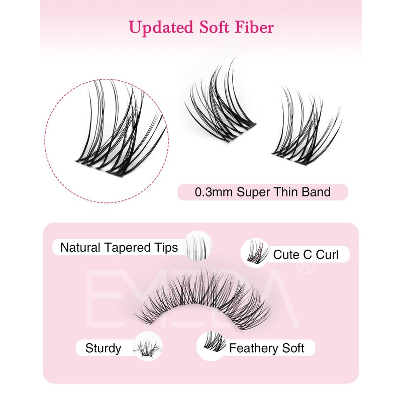 EMEDA Natural Lash Clusters C Curl Wispy Eyelash Clusters Natural