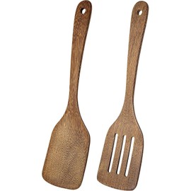 Palas De Cocina, Juego De 2 Piezas De Palas De Madera Para Cocinar, Utensilios De Cocina Madera Para Freír, Mezclar Y Servir, Con Agujero Para Colgar, 31 Cm
