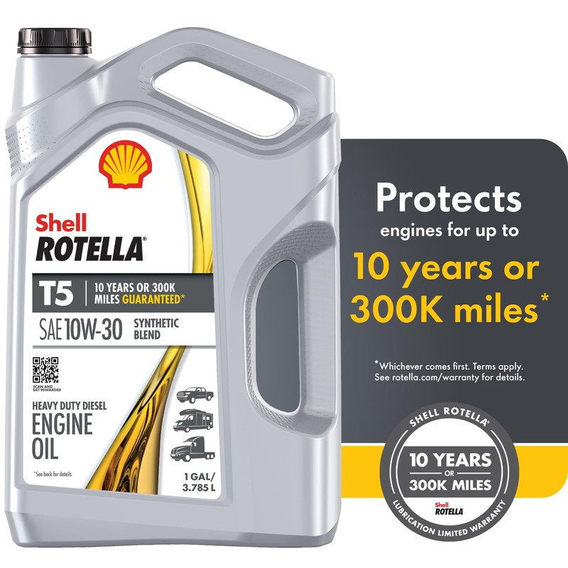 Shell Rotella T5 10W-30 Diesel Engine Oil, 1 Gallon (Case