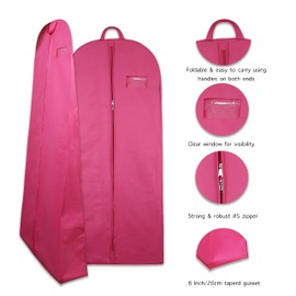 Goal Winners Breathable Wedding Gown Long Dress Bridesmaid Showerproof Garment Clothes Cover Storage Bags - 183cm (72 Inch) With 20cm (8 Inch) Tapered Gusset - Pink