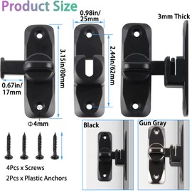 WADY Barn Door Lock Hardware, 90 Degree Right Angle Gate Latches Flip Latch Safety Door Bolt Latch Lock, Barn Sliding Door Latch Lock Suitable for Garden, Bathroom, Outdoor, Garage, Window (Black)