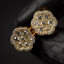 Tsv Jewelers Moissanite Flower Cluster 14K Yellow Gold 925 Sterling Silver Iced Stud Earrings
