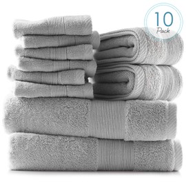 Hearth & Harbor 100% Cotton Set – Ultra Soft & Highly Absorbent Beach, Spa & Bathroom Body Shower Towels, 2 Bath 2 Hand 6 washcloths, Charcoal Gray
