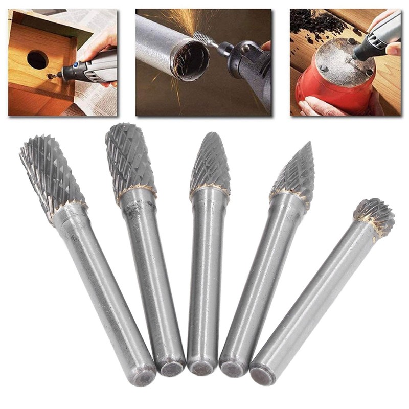 5Pcs Rotary File Bit 2 Pattern Woodworking Grinding Head Drill