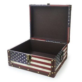 DreamsEden Large Wooden Decorative Storage Trunk - Vintage American Flag Memory Treasure Chest Box, 13.8" x 11.8" x 6.7"