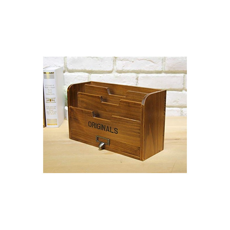 Ansimple Vintage Natural Wooden Drawer Small Magazine Rack Fashion Accessories