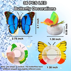 xlehoely 36 PCS LED Butterfly Decorations Night Light,3D Butterfly Sticker Wall Lights,3D Butterfly Wall Decor,Colorful Butterfly Light Wall Sticker for Bedroom Garden Party Wedding Living Room