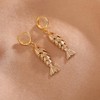 Gold Fish Dangle Earrings For Women, Simple Lightweight Hoop Drop