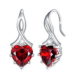 LOVANS Sterling Silver Drop Earrings for Women Girls, 925 Heart Birthstone Earrings Cubic Zirconia Dangle Earrings Love for Mother's Day Valentine's Day Anniversaries Birthday Jewellery Gifts