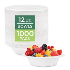 Freshware Paper Bowls - Disposable 12 oz. Soup Bowl, 1000-Pack Biodegradable Sugarcane Fiber Serving Bowls - Heavy Duty Bagasse for Hot Food Plates - Microwave & Freezer Safe, Stackable Dinnerware