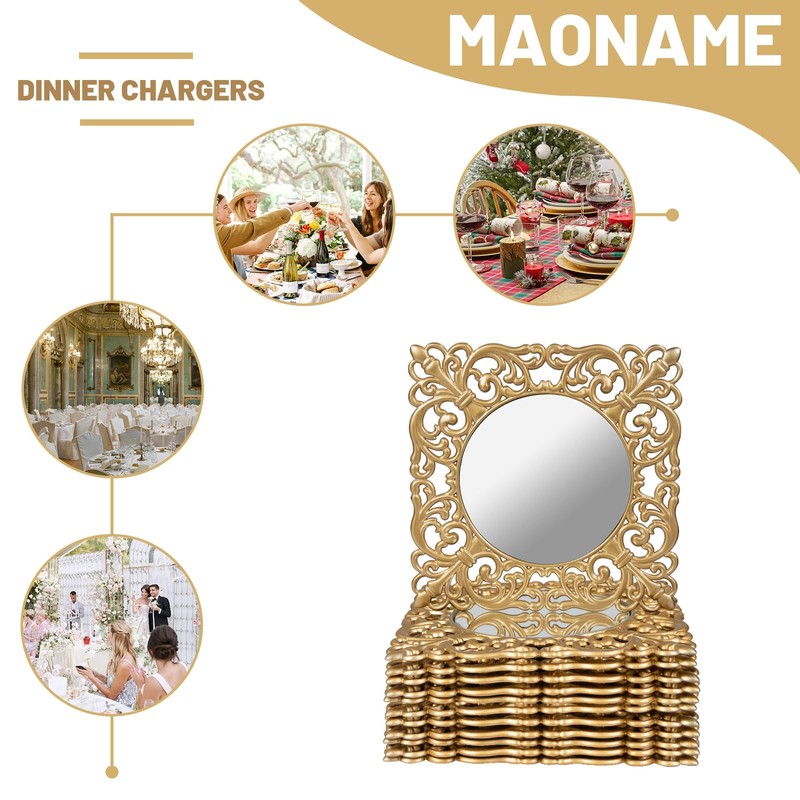 MAONAME 12" Gold Charger Plates Set of 12, Mirror Charger