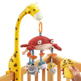 TUMAMA Baby Crib Mobile,3 in 1 Crib Toys with Remote Control,Projection Night Light, Music and White Noise, Mute Spin Motor Nursery Sensory Toys for Infant 0 3 6 9 Month Newborn Xmas Gift