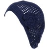 BYOS - Gorro de ganchillo para mujer, Red con flor-azul