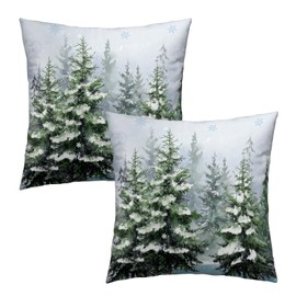 Imiss Dark Green Pine Tree Pillow Covers 18x18 Inch Set of 2 - Winter Forest Snowflake Throw Pillow Case Rustic Style Nature Decorative Cushion Cover for Christmas Holiday Living Room Sofa Bedroom