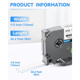 UniPlus 2-Pack Compatible for Brother P Touch TZe-231 TZ-231 Tze231 TZ Tape 12mm 0.47 Inch Laminated Black on White Label Tape for Ptouch PTD210 PTH110 PTD600 PTP700 PTD400AD, 1/2in x 26.2ft
