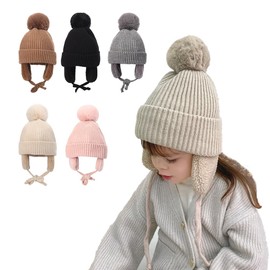 [YCharu] Knit Hat, Kids Earmuffs, Knit Hat, Children, Boys, Girls, Baby Hat, Elementary School Students, Stylish, Winter, Children, Cold Protection, Boa Pom Pom, Boys, Girls, Winter Hat, Unisex,