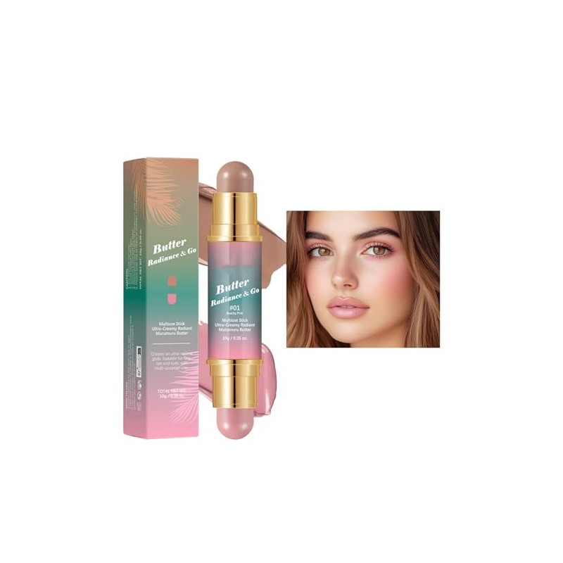 Butter Glow & Go, Dual-Ended Multiuse Makeup Stick for Cheeks,