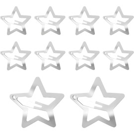Diffaxy Pack of 10 Star Hair Clips, Silver Non-Slip Hair Clips with Hollowed Stars, Cute Y2K Hair Accessories, Hair Pins with Spinlock Closure for Children, Girls and Women